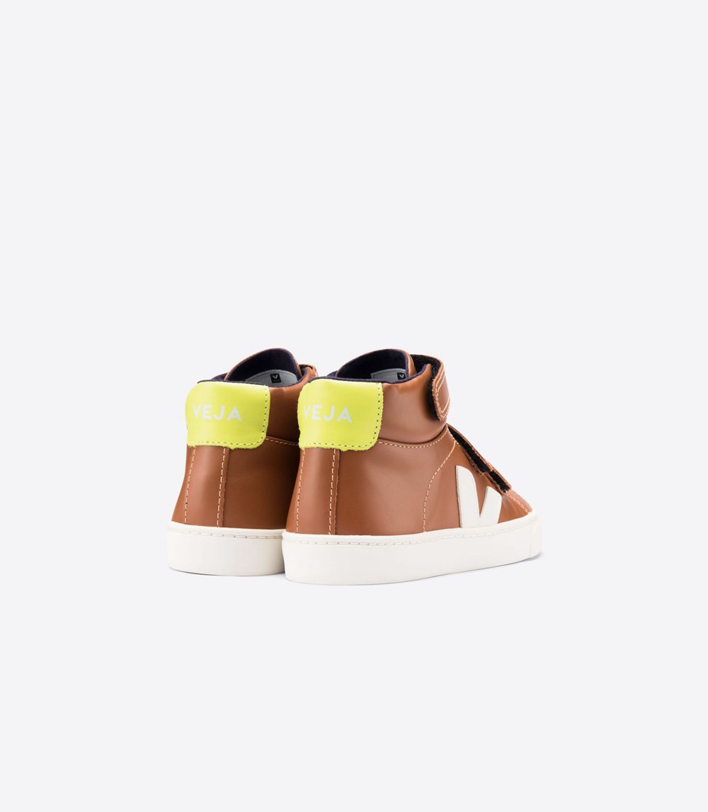 Veja Trainers Kids Brown/White - Esplar Mid Velcro Leather - GFQI-56703